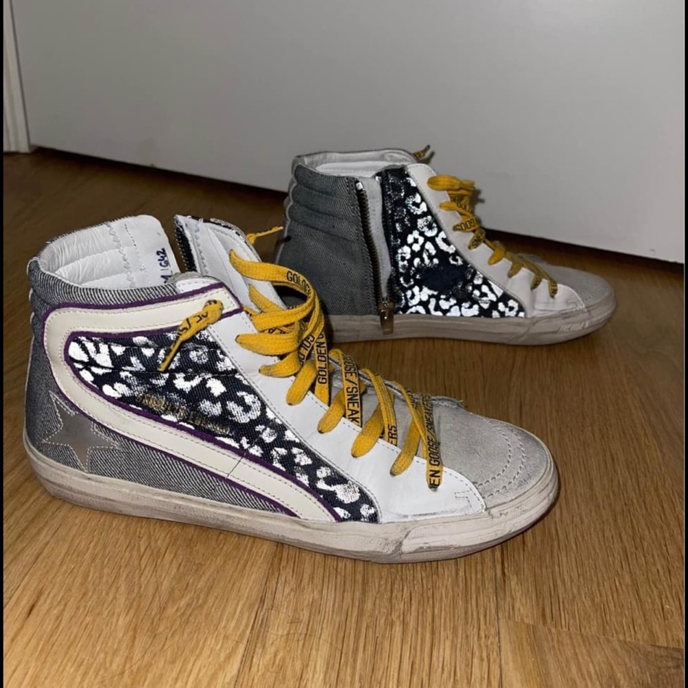Golden Goose LAB Ltd Ed. Slides in denim and suede with laminated silver inserts